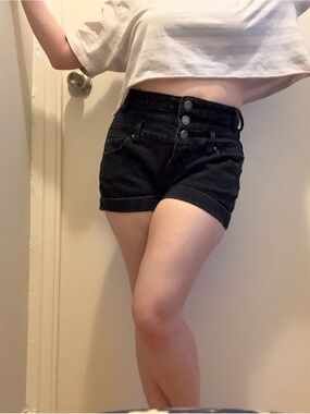 Ardene High-Waist Black Denim Shorts with Triple Button
